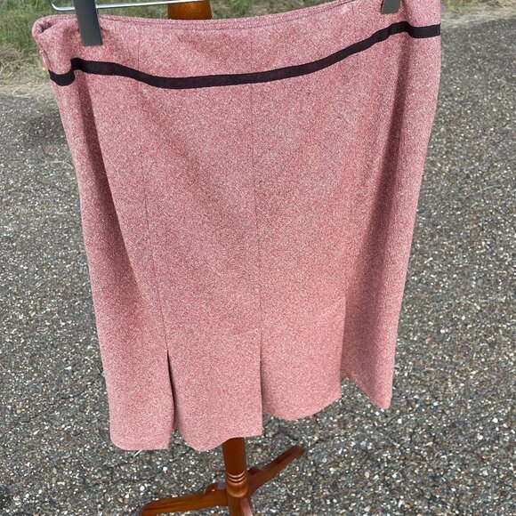 Women's Ann Taylor Size 8 Lined Pink/Burgundy Tweed Pleated A-Line Skirt - Picture 9 of 15